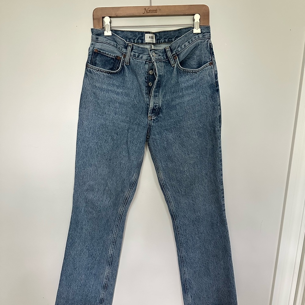 Agolde Straight Leg Denim Jeans in Classic Blue